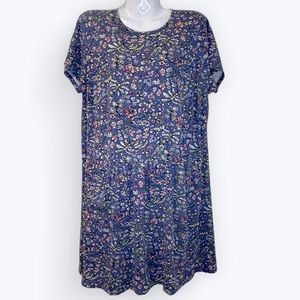 J. Jill ~ L ~ Shirred-Waist Knit Dress ~ Seaport Classic Woodblock